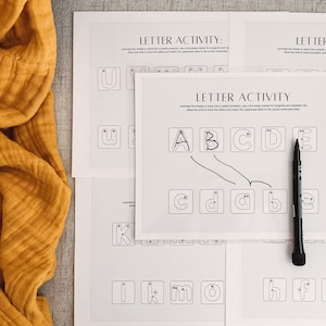 Folhas de exercícios ABC Write & Match - Encarte de fichário ocupado - Currículo da pré-escola - Prática de letras maiúsculas e minúsculas - Imprimível para educação domiciliar