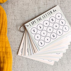 Tarjetas del alfabeto I Spy - ABC - Reconocimiento de letras - Recurso para la educación en el hogar - Actividad preescolar - Lección de lenguaje - Imprimible