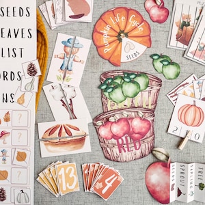 Pacchetto autunnale - Attività per bambini piccoli e in età prescolare - Conteggio, scrittura, giochi, ordinamento, carte da allacciare e altro - Download stampabile immediato
