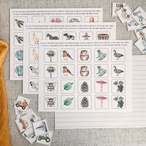 Memory Karten, 4er Set - Montessori Materialien druckbar - Musterabgleich für Kleinkinder - Homeschool Lernen - Natur Fahrzeuge Strand Farm Karten
