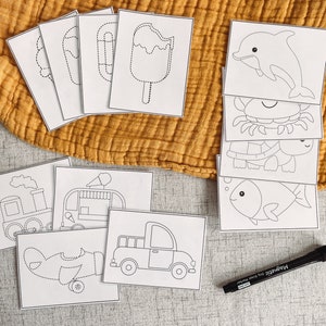 Tarjetas de práctica con tijeras y trazado: recursos de aprendizaje imprimibles: encuentre habilidades motoras para niños en edad preescolar y niños pequeños