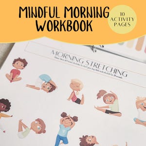 Cahier d'exercices du matin en pleine conscience - routine pour enfants - paroles d'affirmation - exercices de respiration - instructions d'écriture pour les enfants - yoga pour enfants - imprimable