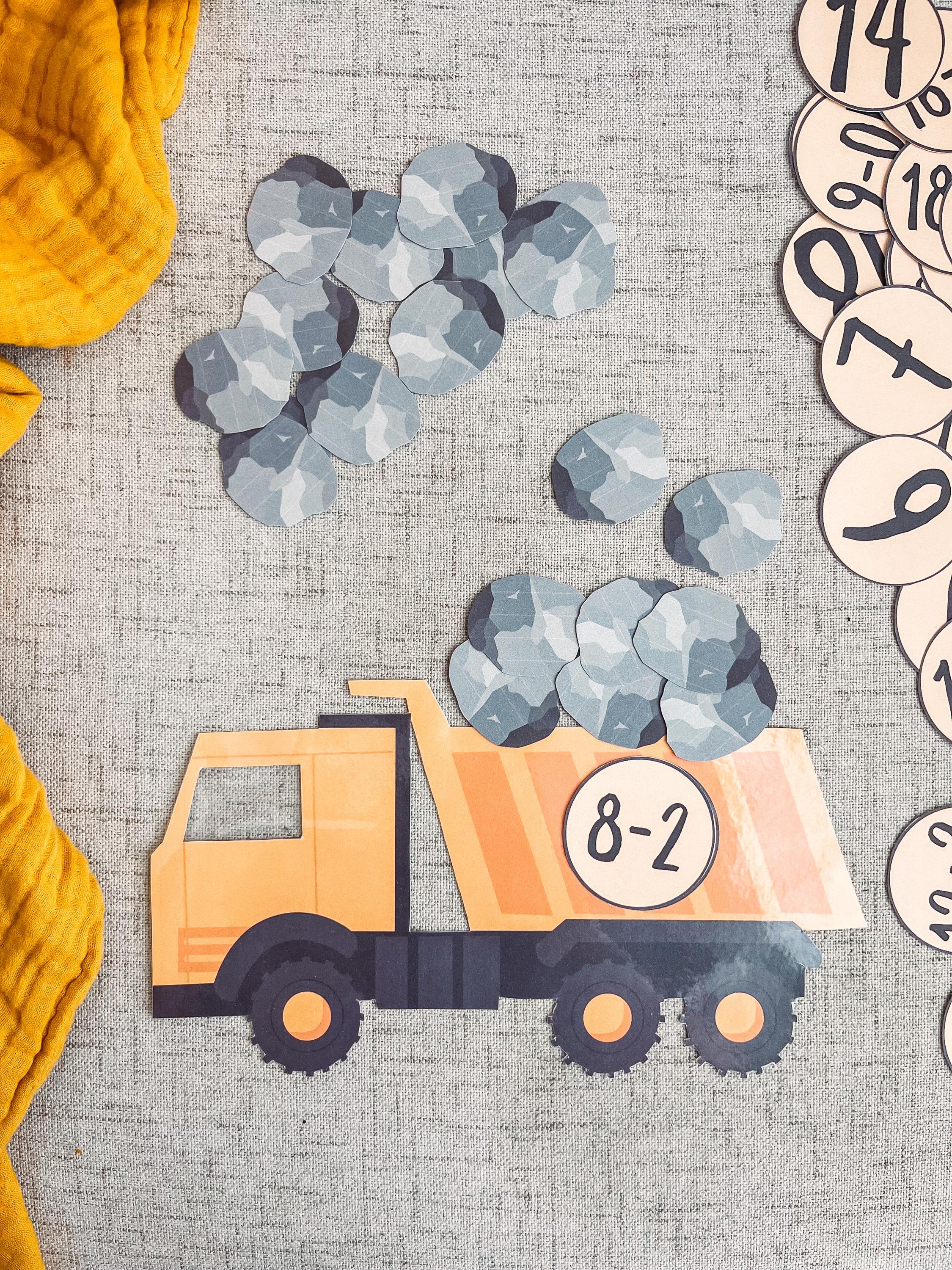 Construction Truck Counting - Preschool Math Lesson - Toddler Activity - Homeschool Resources - Dump Truck - Numbers - Printable