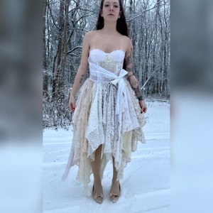 XS Upcycled Fairycore Wedding Dress – Ivory Lace with Corset Back | Eco-Friendly, One of a Kind