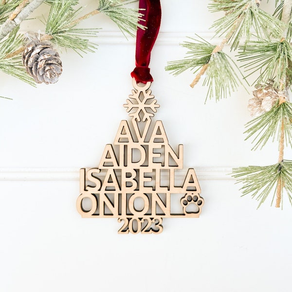 Stacked Name Tree Ornament - Personalized - Family Tree Ornament