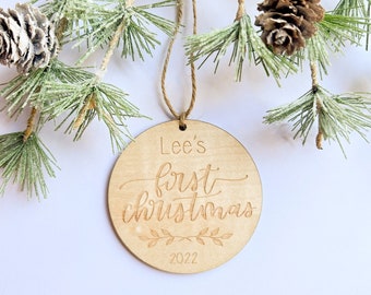Personalized My First Christmas 2022 Wood Ornament