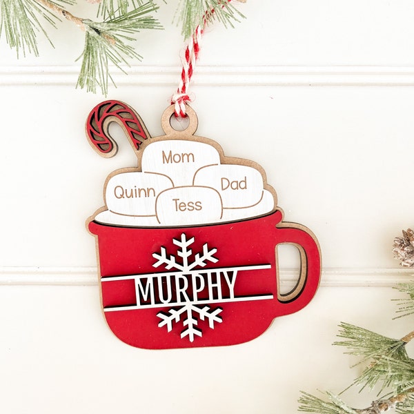 2023 Family / Group Ornament - Cup of Hot Cocoa Ornament - Marshmallows - Personalized Christmas Ornament - Up to 15 names!