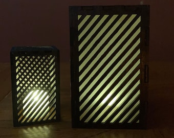 Diagonal Stripes Candle Lantern / Luminary / LED Candle Holder /  Modern Geometric Light
