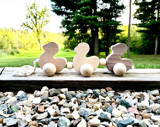 Wooden Duck Pull Toy: Handmade. Waddling Duckies. 3+