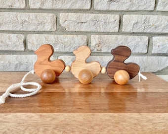 Wooden Duck Pull Toy: Handmade. Waddling Duckies.