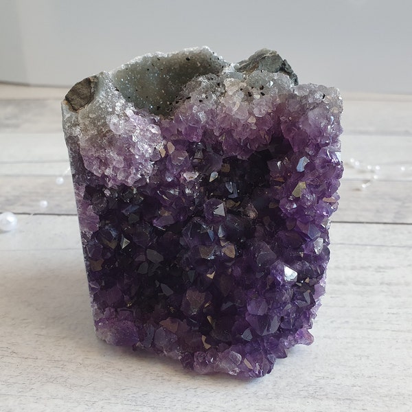 2in1 Amethyst Druse mit Geode Standfläche ca. 421g Uruguay Naturstufe Geode #26