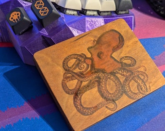 Octopus and Jellyfish split keyboard wrist rest w/ resin inlay in cherry hardwood