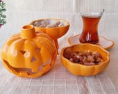 Pumpkin Tea and Coffee Sets and Censer Handmade Ceramic, Embroidered Kitchen Decor, Decorative Accessory for Home