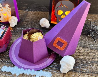 3D Witch Hat Paper Box with Lid: Halloween Treat Box SVG (Digital Download)