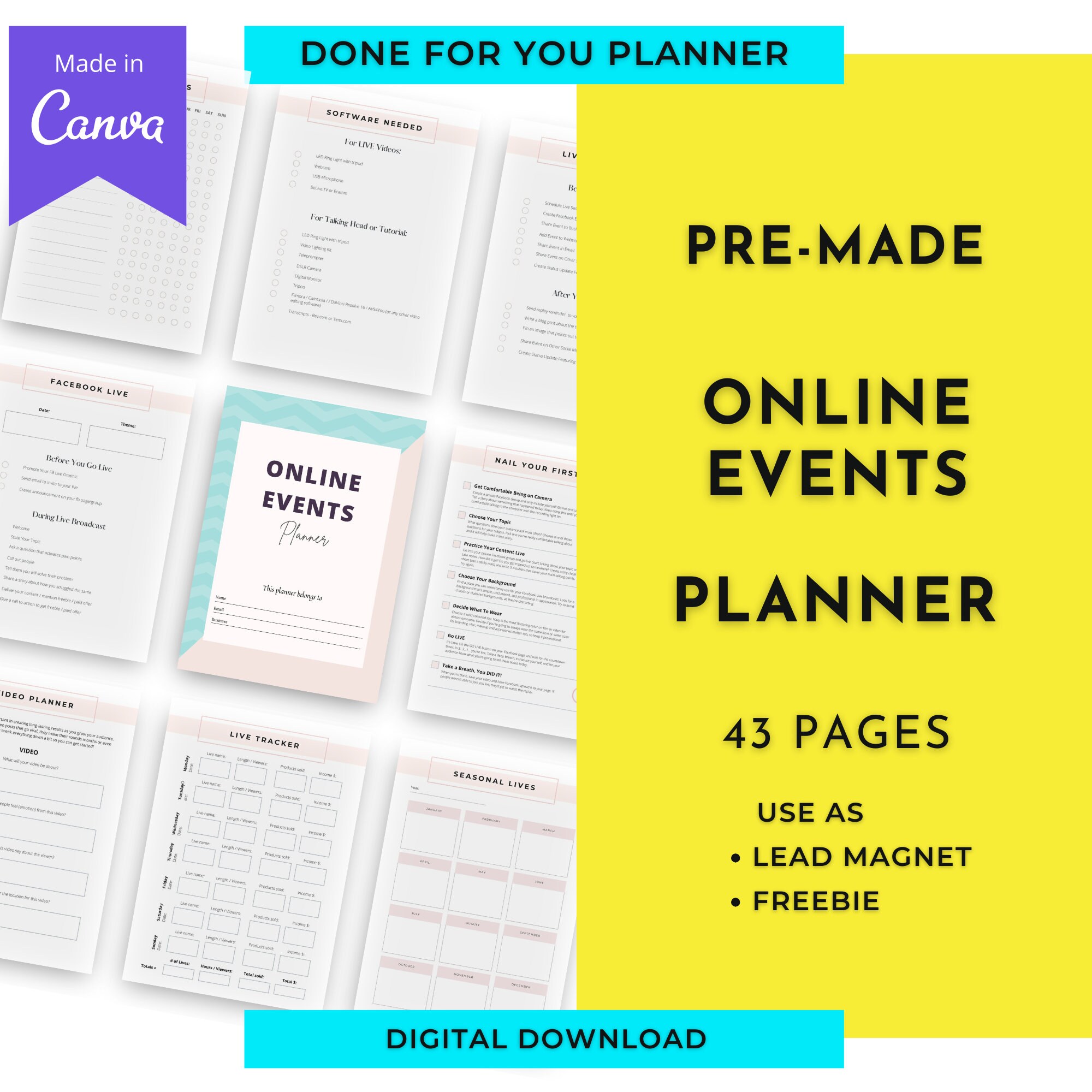 Online Events Planner | Done For You Planner Canva Templates Digital Download