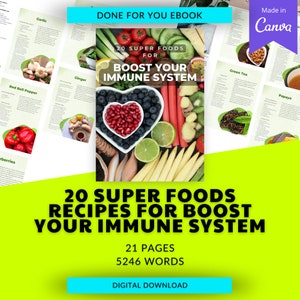 20 Super Foods Recipes for Boost Your Immune System | Done For You eBook Canva Templates Digital Download