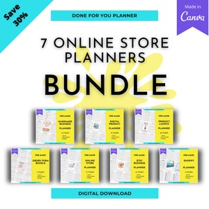 7 Online Store Planners Bundle | Done For You Planner Canva Templates Digital Download