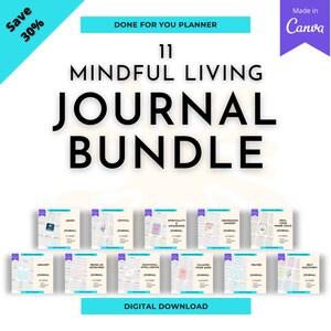 11 Mindful Living Journals BUNDLE / Modelli di diario personalizzati Canva pronti per il download digitale