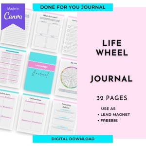 Life Wheel-dagboek | Done For You Gepersonaliseerde dagboekcanva-sjablonen Digitale download