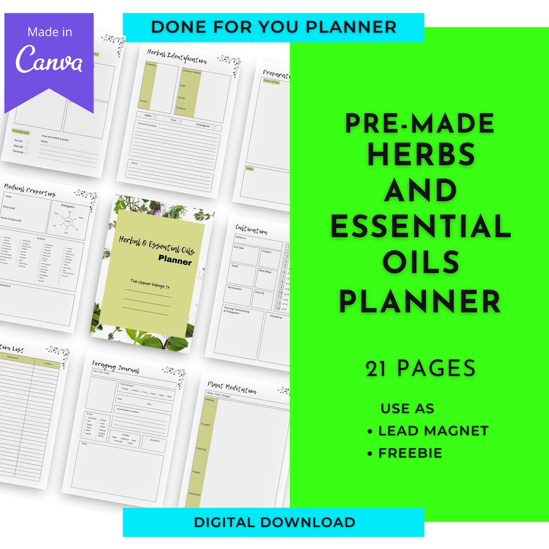Herbs and Essential Oils Planner | Done for You Planner Canva Templates ...