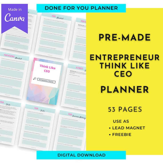 Entrepreneur Planner - Think Like CEO | Done For You Planner Canva Templates Digital Download