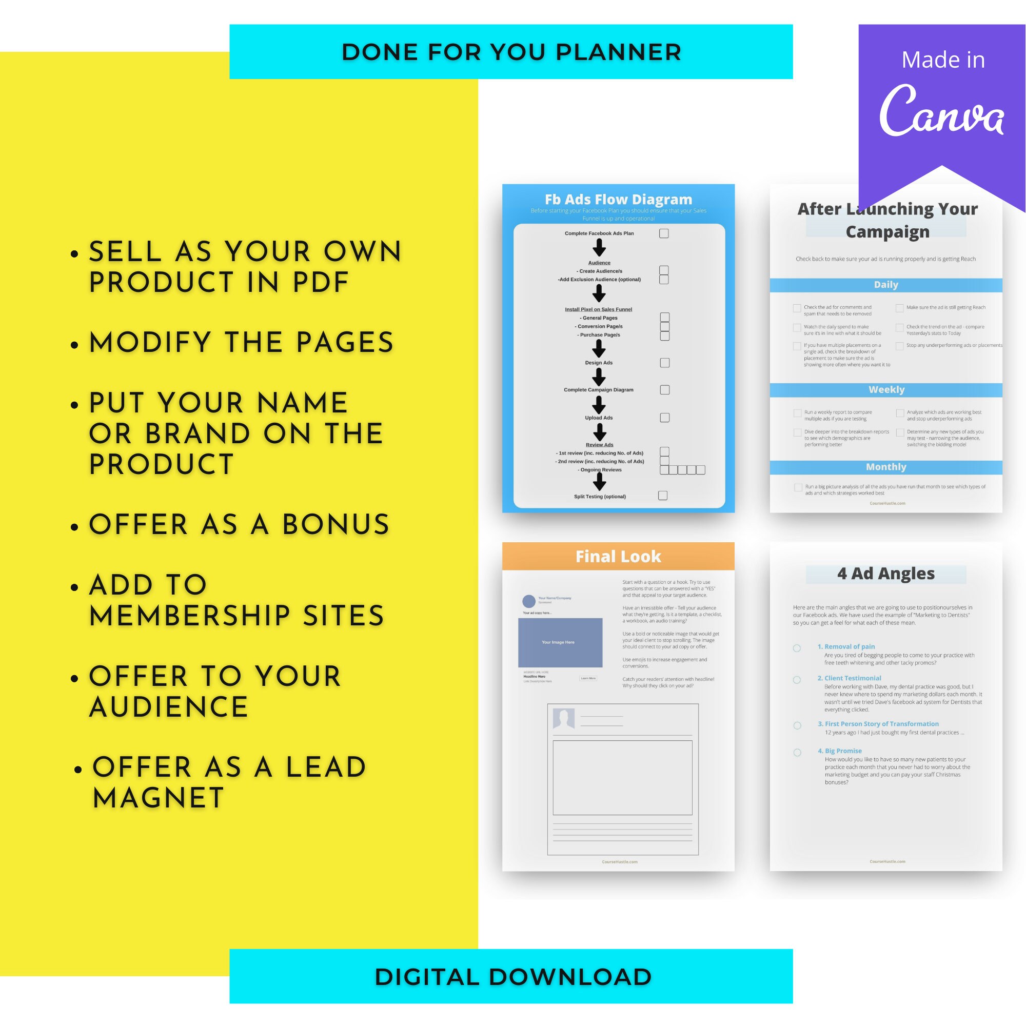 Planner Ad Examples Facebook Ads Planner | Done for You Planner Canva Templates Digital ...