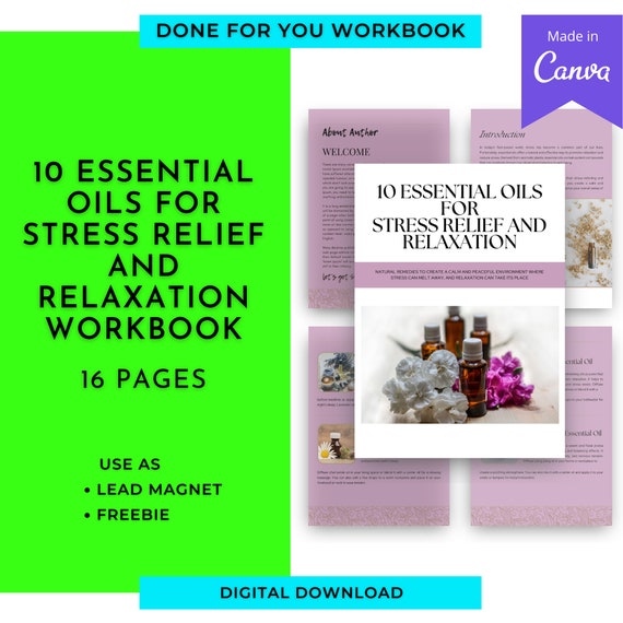 Essential Oils for Stress Relief Workbook | Canva Template (Digital Download)