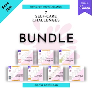 7 Self Care Challenges Bundle | Done For You Visual Task Quest Creativity Canva Challenges Templates Digital Download