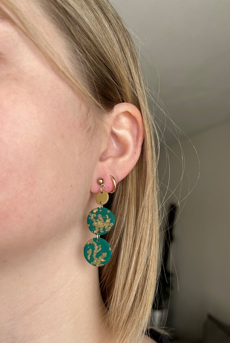 Green or Black Statement Earrings Gifts for Her Handmade Clay Black and