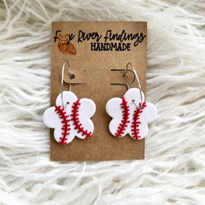 Hoop baseball statement earrings • flowers  • gifts for her • flower gift • baseball gift • baseball jewelry • hoop earrings • handmade •