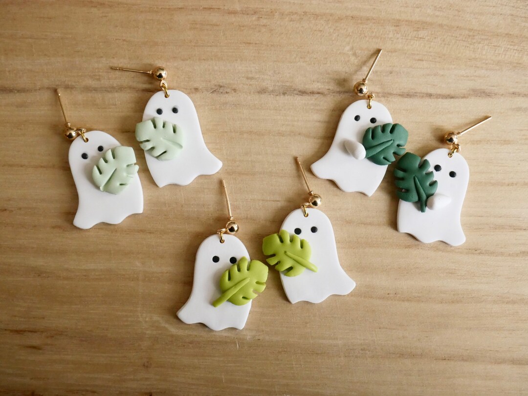 Monstera Ghost Earrings Polymers Clay Earrings Cute Earrings Etsy