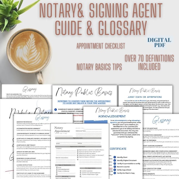 Notary Public, Signing Agent, Notary Forms, Appointment Checklist, Notary Guide, Loan Document Definitions, Notary Business, Signings Guide