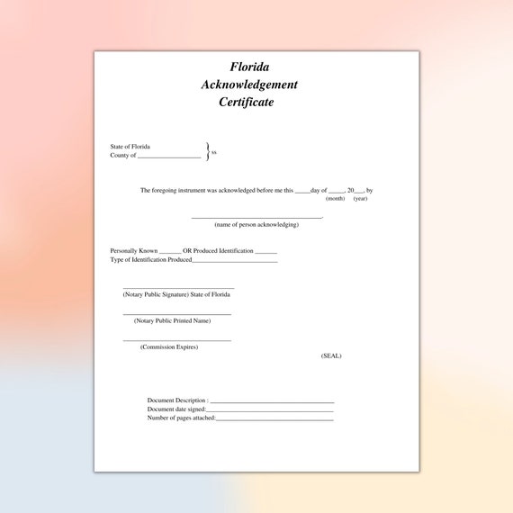 Florida Notary Form Template California Acknowledgment Form