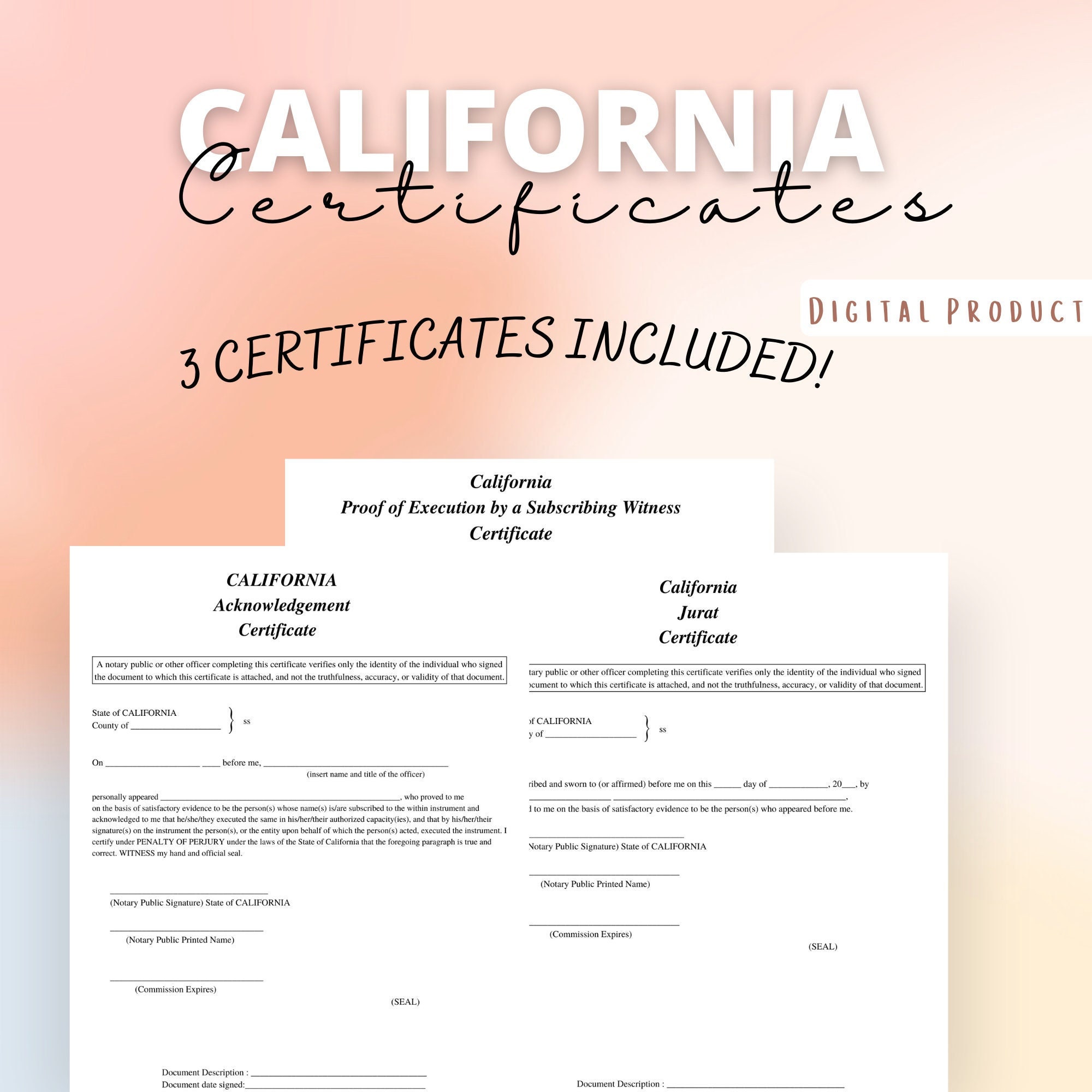 Notary Certificates, California Notary Public, Signing Agent, Notary
