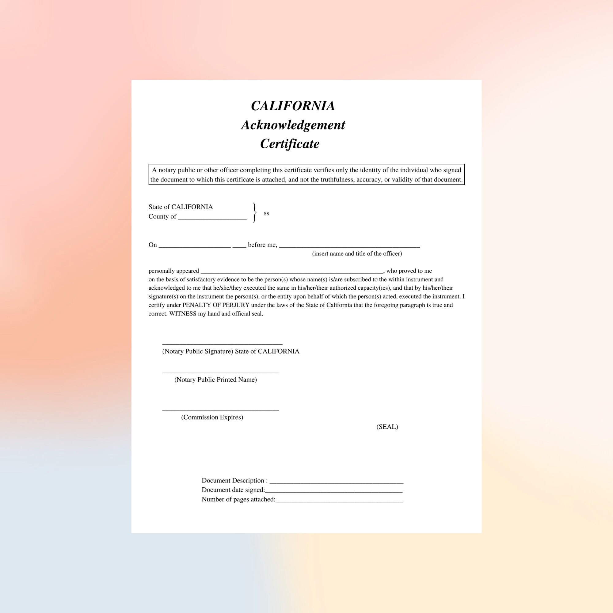 Notary Certificates, California Notary Public, Signing Agent, Notary