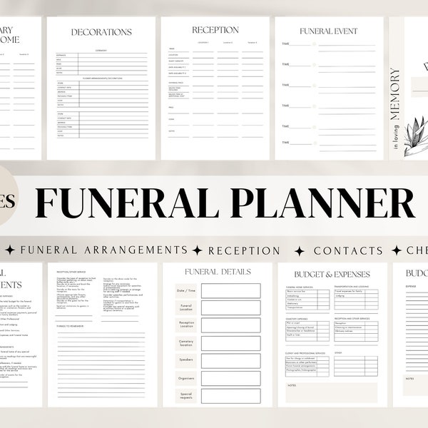 Funeral Service Planner, Celebration of Life Planner Checklist, End of Life Checklist, Printable Planner Instant Download, Event Planner