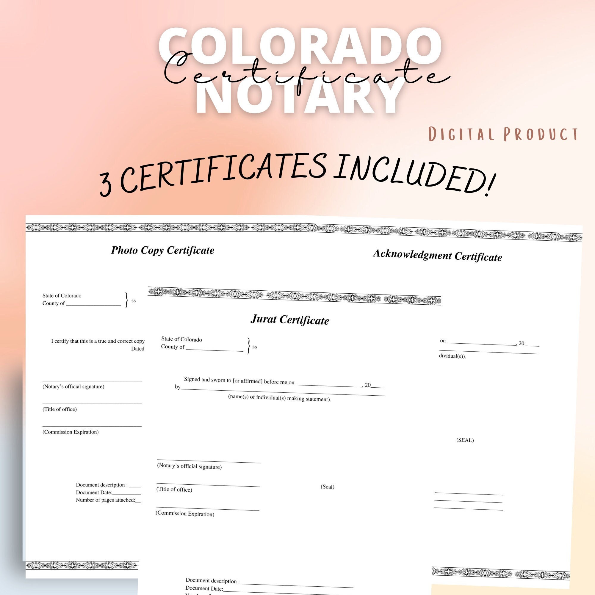 Colorado Notary Certificates, Notary Public, Signing Agent, Notary