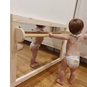 Montessori safety mirror with bar, Baby mirror, Montessori mirror for baby, Montessori mirror, White Montessori mirror