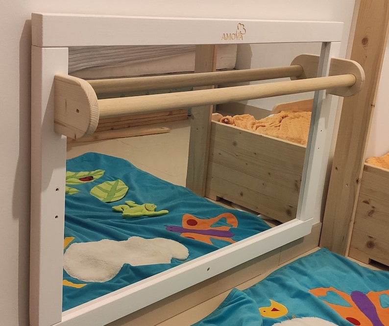 Specchio di sicurezza Montessori con barra, Specchio per bambini, Specchio Montessori per bambino, Specchio Montessori, Specchio Montessori bianco immagine 6