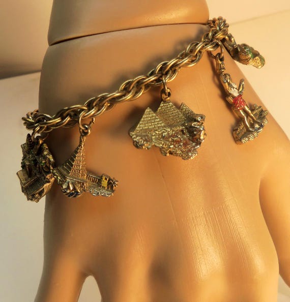 Vintage CORO Eight Wonders of the World Charm Bracelet
