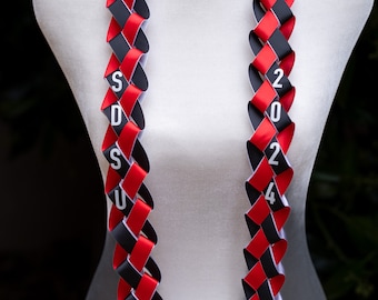 Graduation Ribbon Leis Braided Graduate Honor Cord Handmade Grad Lei For Class Of 2025 Graduation Party Supplies, Gold, Orange, 2 Pcs