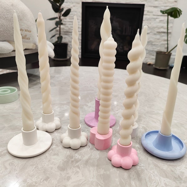 Minimalistische naturweiße (Ivory, Beige) Spitzkerzen, Kerzenhalter | Sojawachs und Bienenwachs Kerzen| Wohnkultur | Wirbelkerze