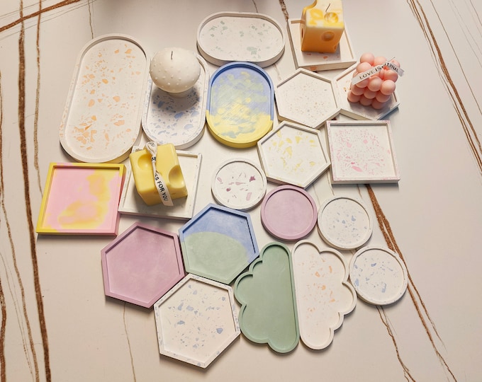 Custom Concrete Tray | Oval, Square, Circle, Hexagon, Cloud | Jewelry, Candle, Decorative | Terrazzo Finish