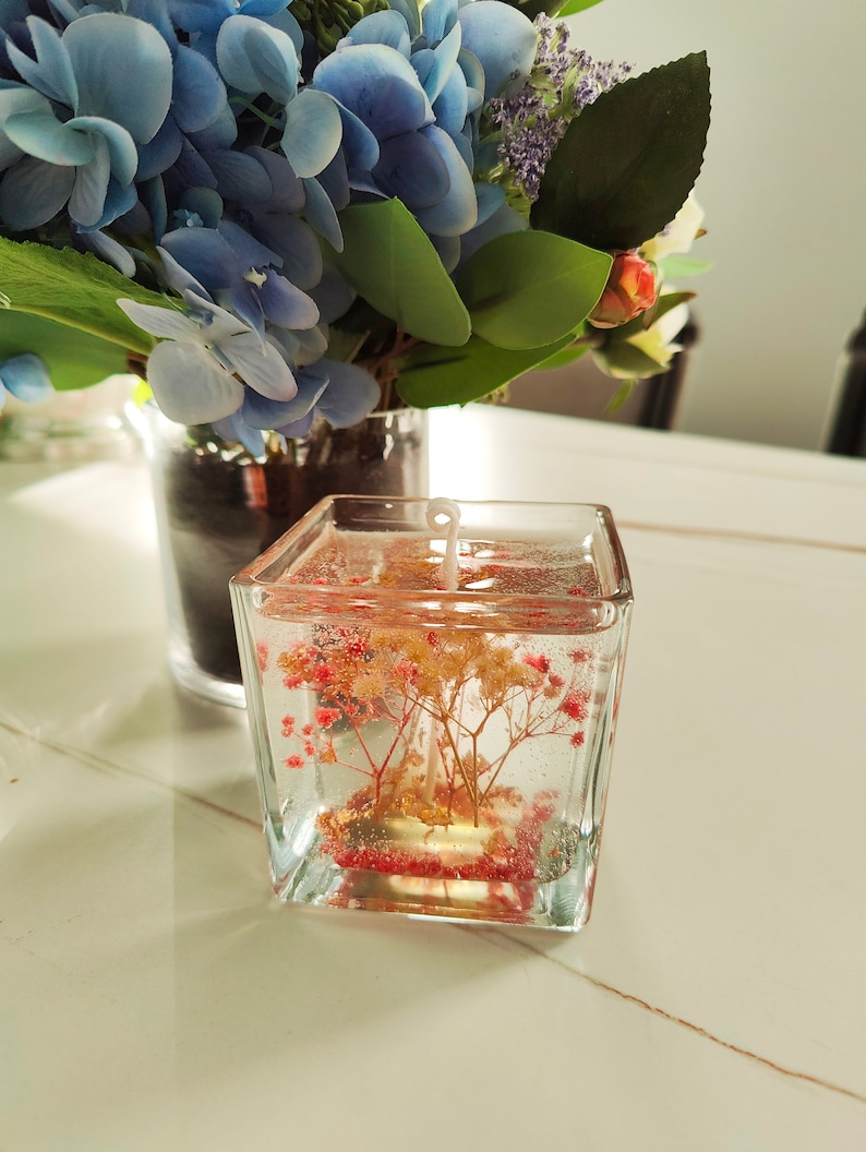 Real Dried Flowers Square Gel Candle 7.5oz Jelly Candle Etsy