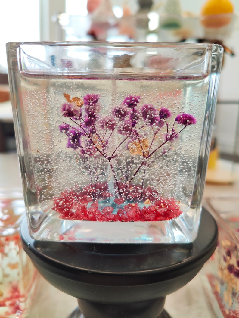 Real Dried Flowers Square Gel Candle 7.5oz Jelly Candle Etsy
