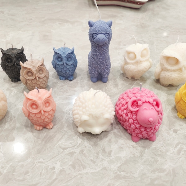 Cute Animals Candle | Owl, Sheep, Hedgehog, Alpaca Shaped Candle | Custom Scents | Custom Colors | Handmade Gift | Home Decor