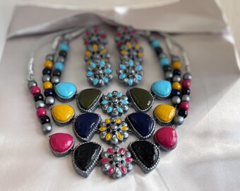 Handmade Terracotta Jewelry Set: Acrylic Painted Choker