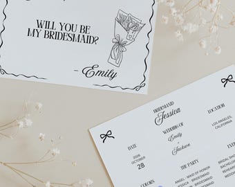 Editable Bridesmaid Proposal Template | Minimalist Wedding Info Card | Instant Download