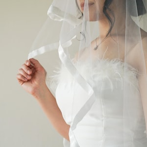 Glitter Trim Wedding Veil – Long Tulle Veil with Sparkly Glitter Edge | One Layer Cathedral Bridal Veil with Comb