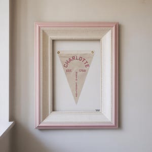 Pink Charlotte North Carolina Pennant Flag Art Print Digital Download Preppy Popular Trending Flower Embroidery Coastal Cottage Nursery PDF